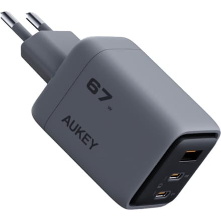 Aukey - Comet Mix 67W GaN PD 3-poorts Wandoplader Grijs