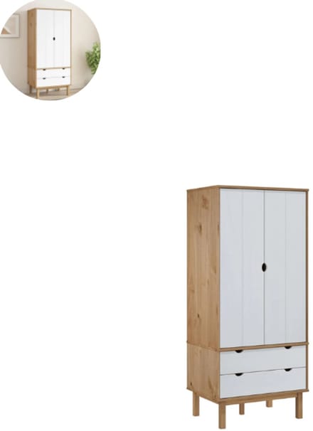 Kledingkast - Slaapkamer - Kledingkasten - Ladekasten - Commode - Organizer - Massief - Bruin en Wit