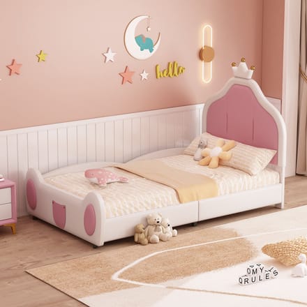 Kinderbed - 90x200 cm - Sierlijk Patchwork Design - Kindvriendelijk Hoofdbord - Kunstleer - Wit