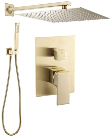 WEBO Rio Vierkant regendoucheset - Inbouw - Mat Goud geborsteld - Doucheset - 20cm - Stortdouche - Complete doucheset - Handdouche