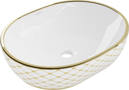 Mexen Viki opzetwastafel 48 x 35 cm, wit/goud ruitpatroon - 21054809