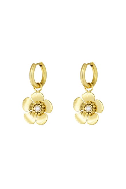 Oorbel met schattige bloemhanger - goud