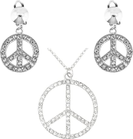 Widmann Strass ketting en oorbellen Hippie Flower Power Sixties sieraden