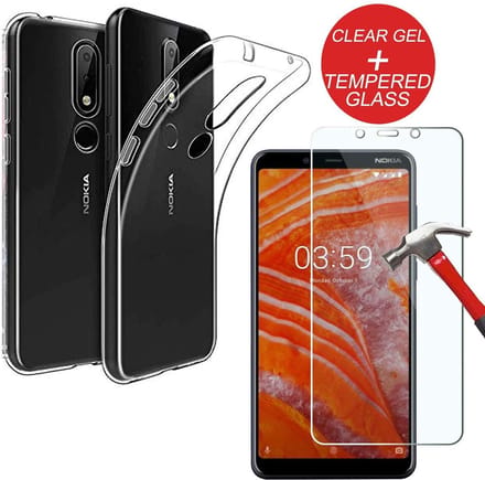 Silicone hoesje transparant met 2 Pack Tempered glas Screen Protector Geschikt voor: Nokia 3.1 Plus
