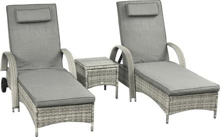 Outsunny - Ligstoel Set - 3-delig - Polyrattan en Metaal - Grijs