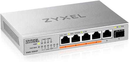 5-Port 2.5G PoE Switch - 4 PoE++ Poorten, 10G SFP+ - 70W - Unmanaged - Desktop/Wand