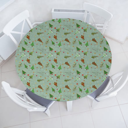 ABAKUHAUS Kerst Elastisch Rond Tafelkleed, Kerstboompatroon, Allround Elastisch Tafelkleed, 90 cm - 100 cm, Amandelgroen Bruin