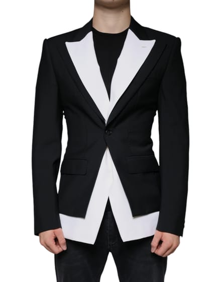 Contrast Trim Blazer Zwart en Wit Jkt4073