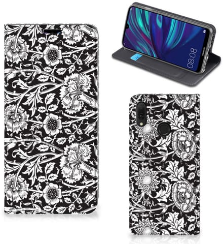 Huawei Y7 hoesje Y7 Pro (2019) Smart Cover Black Flowers
