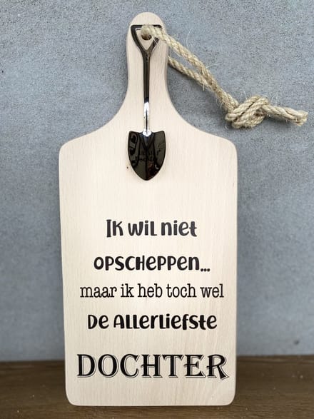 Creaties van Hier - Serveerplankje met Lepeltje - Dochter - 35 cm - Hout - Metaal