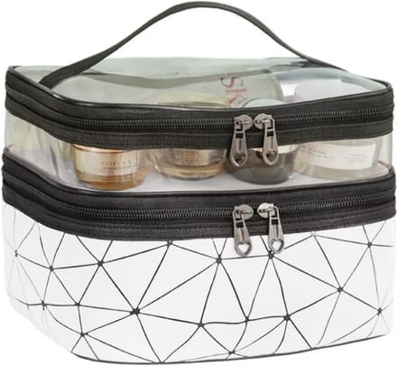 Toilettas - Make Up Tas Geometric Wit | Kunstleer / Polyester | 23,5 x 16,5 x 14 cm