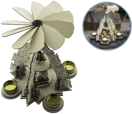 Hi Houten Piramide - Kerstdecoratie - 22,5 x 22,5 x 28,5 cm