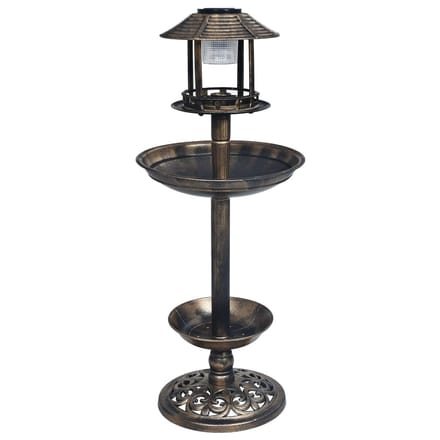 vidaXL - Vogelbadje - met - solar - LED-verlichting - kunststof
