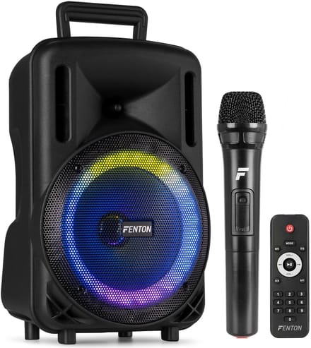 Speaker Bluetooth - Fenton FT08LED MK2 karaoke box met LED’s, accu en microfoon - Voor huisfeestjes