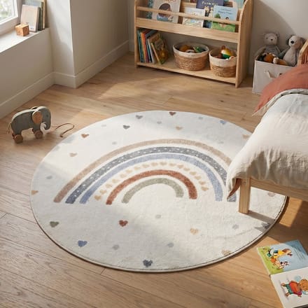 Little Olly Rond wasbaar kindervloerkleed - Ravi Rainbow Multicolor - Ø 80cm