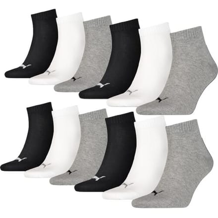 Puma Quarter Sokken Plain 12-pack Zwart / Wit / Grijs-35/38