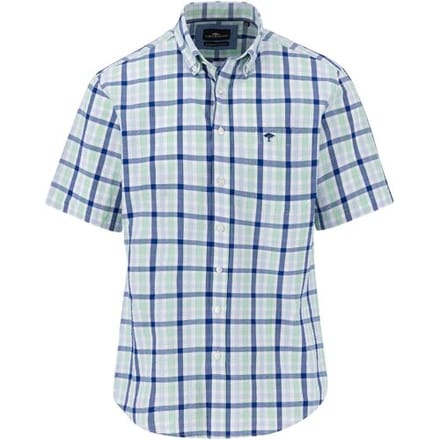 Fynch-Hatton Overhemd Seersucker Combi Check Short Sleeve Button-Down Turf Green-Blue / male