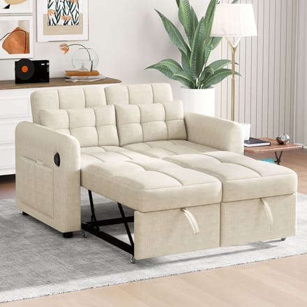Clruro Loveseat - 2-zits - 3-in-1 uitschuifbare slaapbank met USB en zakken - Stof