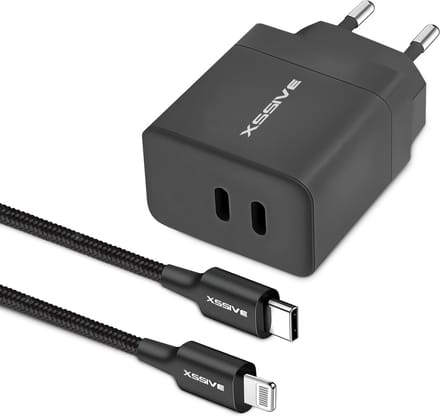 USB C Adapter met USB-C naar Lightning Kabel - 1 Meter - Oplader 2 Poorten - Geschikt voor iPhone en iPad met Lightning poort