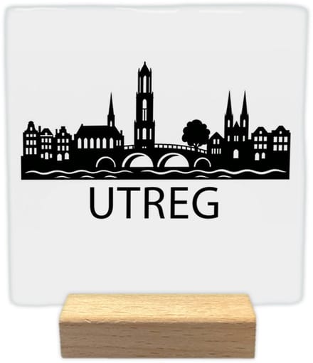 Utreg - Keramische decoratie tegel - incl. houten presenteerblok