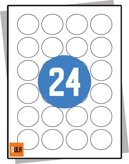DULA Etiketten - Stickervellen A4 - 24 stickers per vel - Rond 40 mm - 100 vel