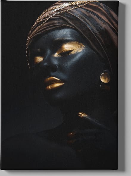 Canvas Schilderij - Vrouw Portret- Make-up - Goud - 150x100x2 cm
