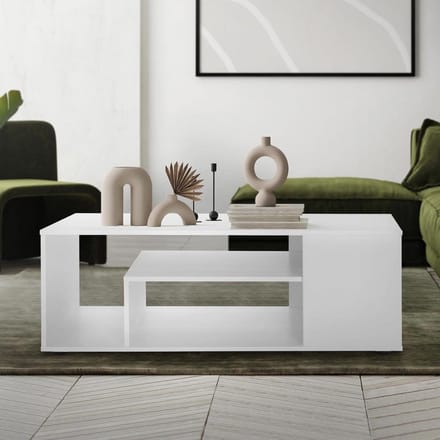 Moderne Witte Salontafel 110x50cm met Vier Opbergplanken
