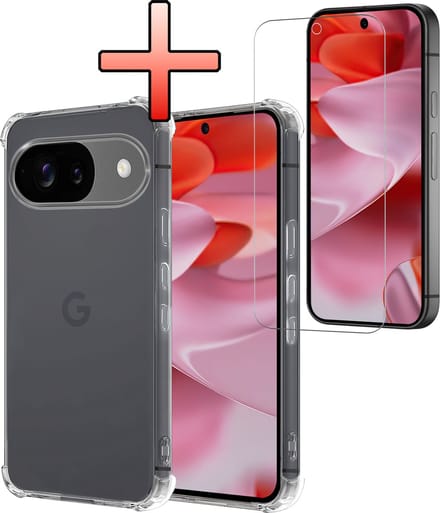 Hoesje - Met Screenprotector - Geschikt voor Google Pixel 9 - Sterk & Shockproof - Siliconen Case - Back Cover - Telefoon Hoes - Shock Proof - Transparant