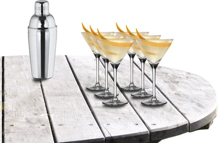 Arcoroc - Cocktailshaker 500 ML set met 6x stuks Martini cocktailglazen 260 ml