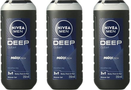 NIVEA Men - Douchegel Deep Clean - 3 x 250 ml - Voordeelverpakking