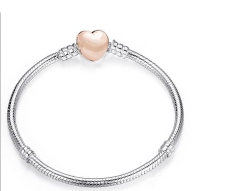 EmmyRovi – Bedelarmband Verzilverd met Rosé Hart – Armband -20 cm (Ruime pasvorm)