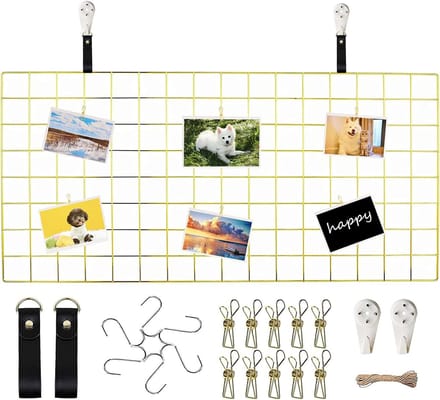 Decoratief Wandrooster 40x80 cm Goud - Multifunctioneel Prikbord, Fotowand en Memo-organizer