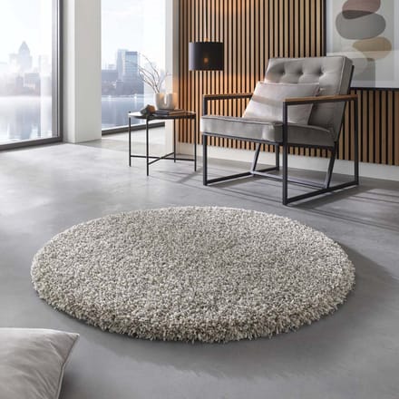 Rond hoogpolig vloerkleed - Shaggy Prime wit/zilver 200
