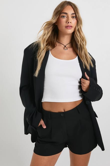 boohoo Dames Geweven geplooide short | Zwart | Maat: 36