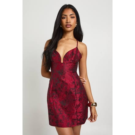 boohoo Dames Jacquard satijnen gestructureerde mini-jurk | Red | Maat: 10
