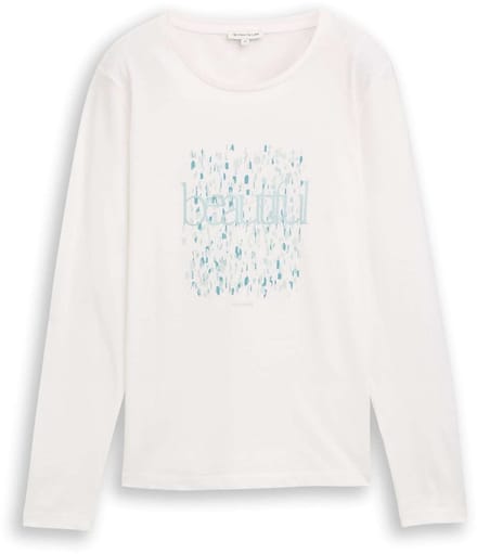 Tom Tailor - Shirt met lange mouwen en print - Maat XXL - Whisper White