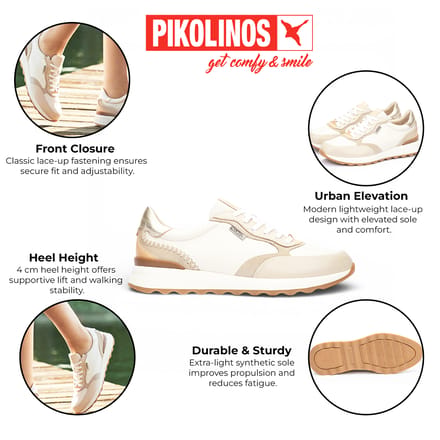 Pikolinos damessneakers van beige leer met vetersluiting - Arrecife
