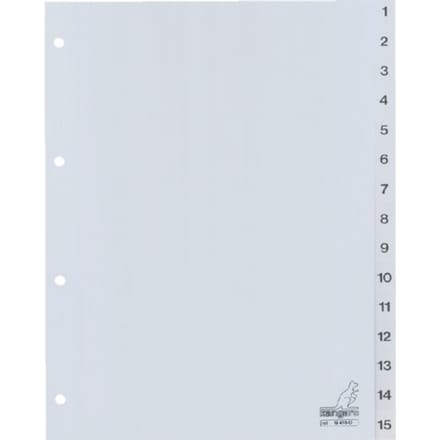 Kangaro tabbladen - A4 - 15-delig met cijfers - PP 120 micron - grijs - 4-gaats