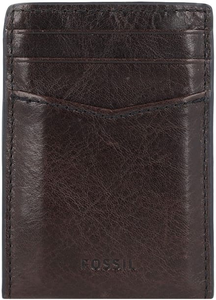 FOSSIL Leren Kaarthoes Dollarclip Andrew Card Case Black Zwart