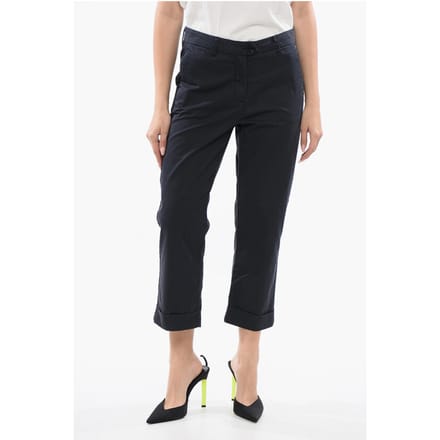 Stretchkatoenen cropped fit chinobroek in blauw