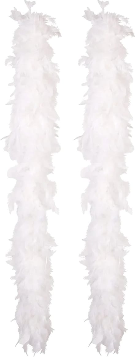 Boland Carnaval verkleed boa met veren - 2x - wit - 180 cm - 80 gram - Glitter and Glamour