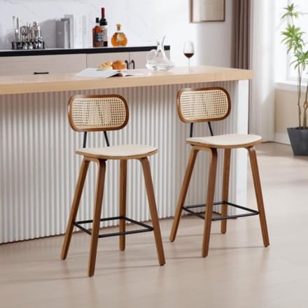 Thuys - Barkrukken Set van 2 - Barkruk - Barstoel met Voetensteun en Rugleuning - Beige