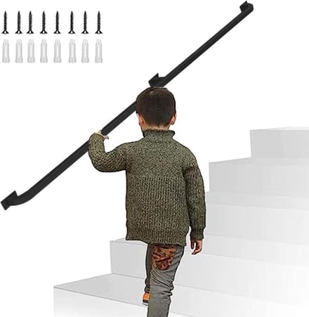 Trapleuning Set - Veiligheidsgreep Ondersteuning - Veilig Traplopen - Smeedijzer Robuust - 100cm Lengte - Zwart