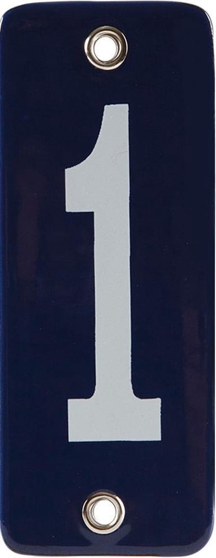 Emaille koppelbaar huisnummer blauw nr. 1