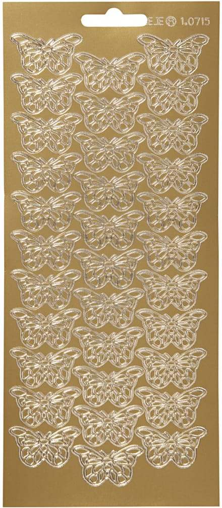 Stickers, vlinders, vel 10x23 cm, goud, 1 vel