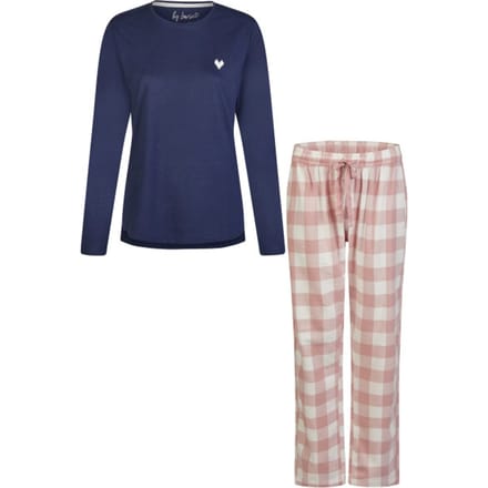 By Louise Dames Pyjama Set Lang Flanel Geruit Roze - Maat XL