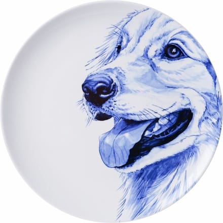 Heinen Delfts Blauw - Wandbord Golden retriever - Delfts blauw - Keramiek - 26 cm