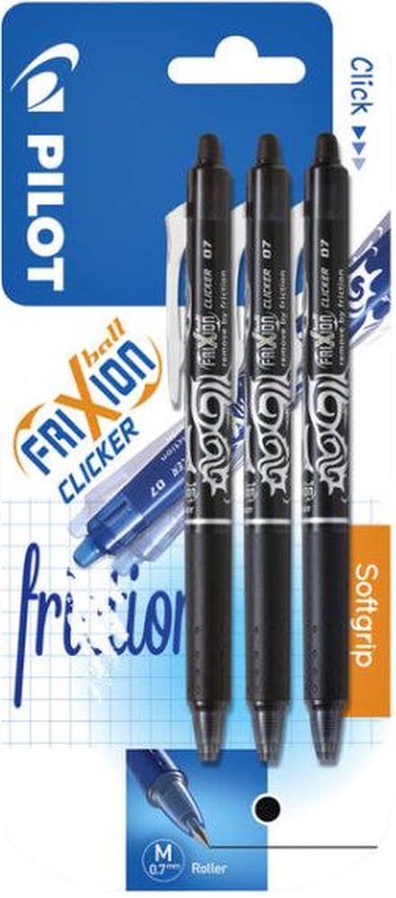 Rollerpen Pilot Frixion Clicker zwart 0.35mm blister à 3 stuks | Blister a 3 stuk
