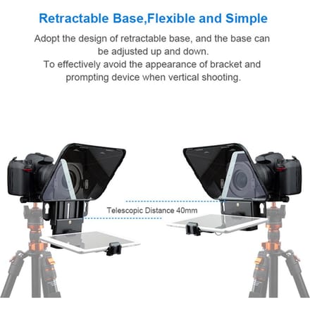 Bestview T3 Geüpgraded Smartphone Tablet DSLR Camera Teleprompter Prompter met Afstandsbediening Lens Adapter Ring Steunen zwart