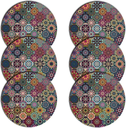 Bertoni - Placemats - tafelmatten set van 6 stuks - rond - 33 cm - Mix kleur